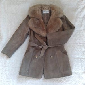 Vintage A&F Originals New York- Brown Suede & Fur Long Trench Coat- Size Small